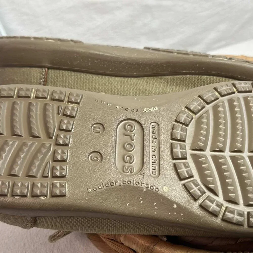 Crocs Men's Khaki‎ Canvas Lace Up Oxfords SZ 9M Office Casual Hipster Comfort